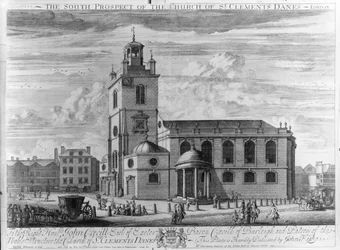 La prospettiva sud della chiesa di St. Clements Danes, Londra